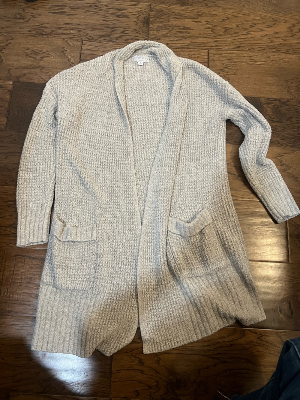 Barefoot Dreams CozyChic Lite Long Open-Front Knit Cardigan in Light Taupe